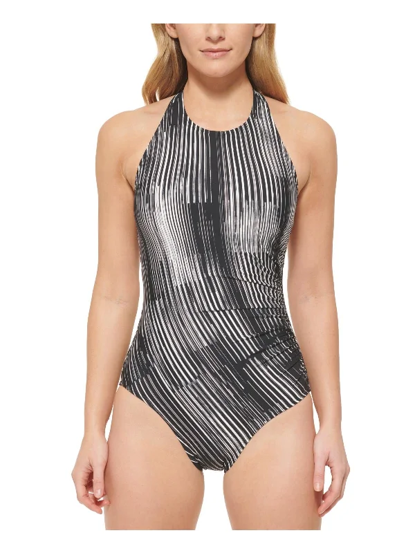 Women's Chic Outerwear Attire Womens Striped Shirred One-Piece Swimsuit