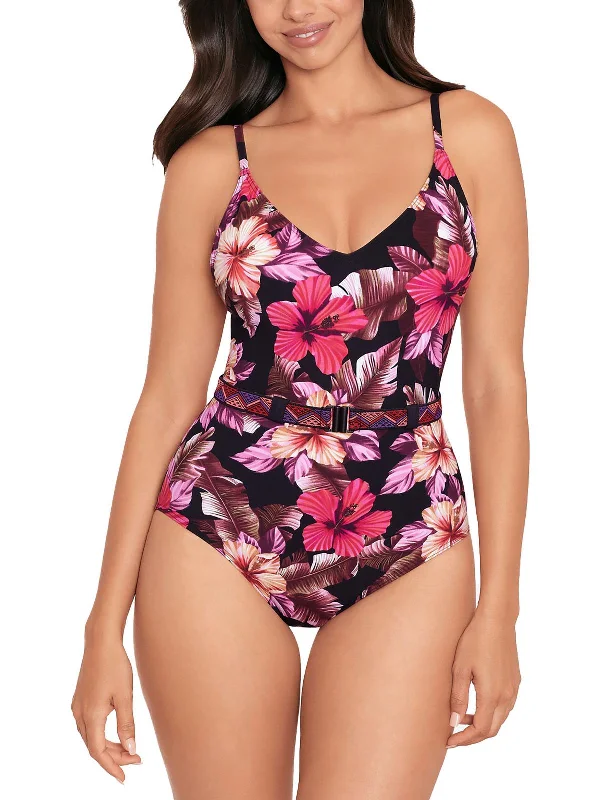 Women's Timeless Attire Lucky Charm  Womens Belted Floral One-Piece Swimsuit