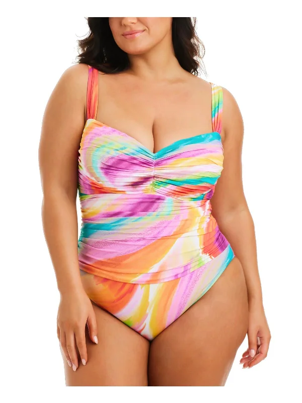 Comfortable Women's Attire Plus Womens Shirred Printed One-Piece Swimsuit