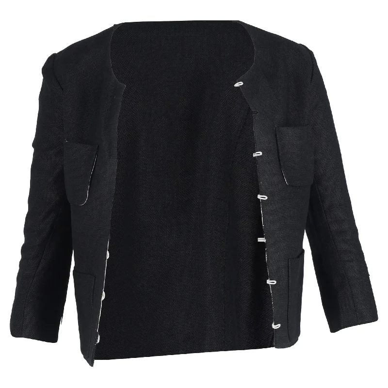 Chic Women's Outfit Roland Mouret 3/4 Sleeve Jacket in Black Linen