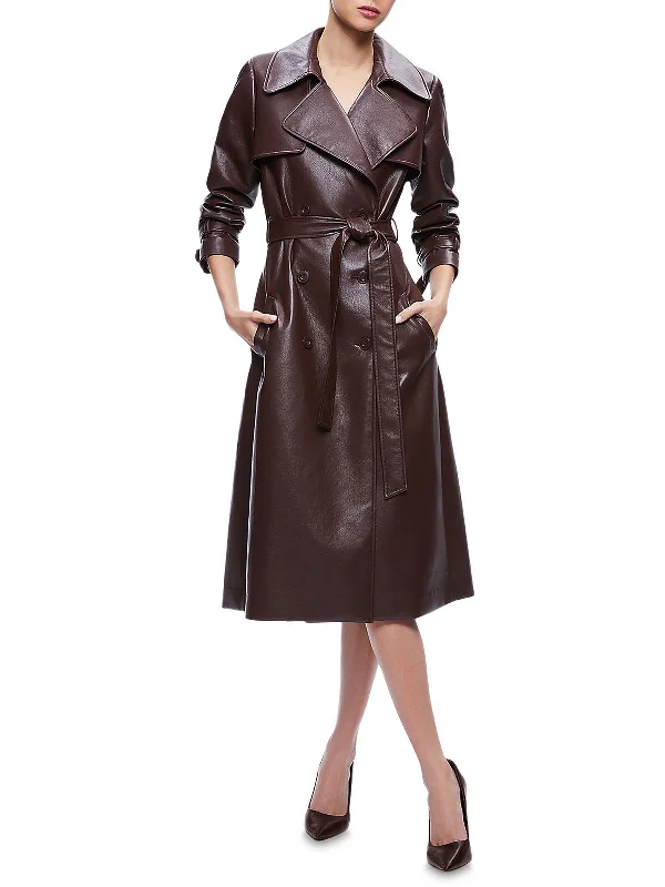 Women's Seasonal Clothing Elicia Womens Vegan Leather Double-Breasted Trench Coat