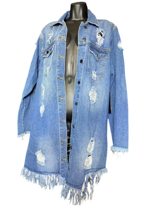 Women's Effortless Casual Outfit Women's Distressed Jean Jacket In Blue