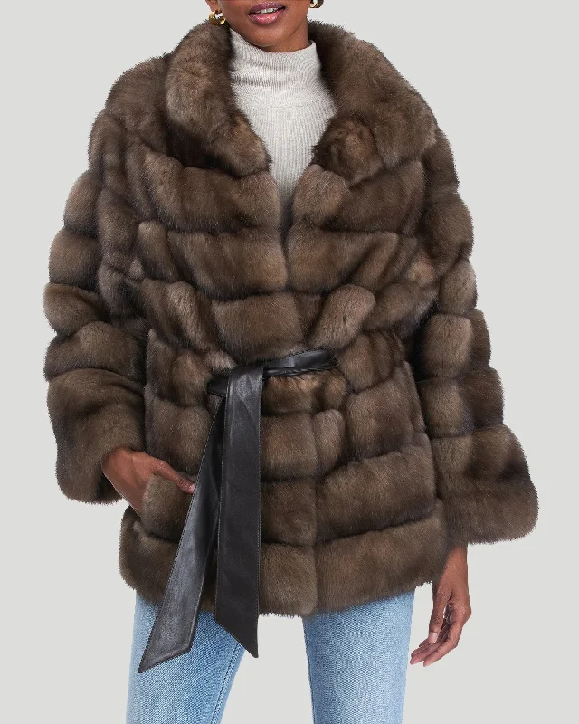 Limited-Stock Sale – Stylish Outfits At Lower Prices Russian Sable Jacket with Leather Belt