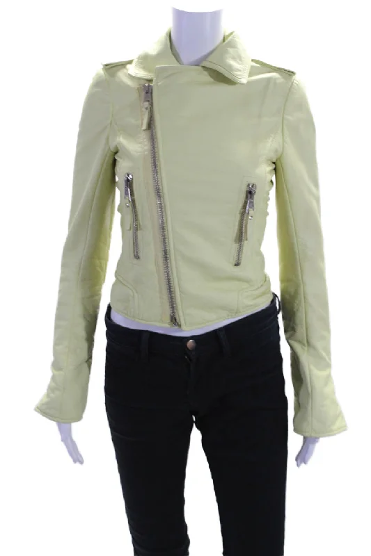 Charming Women's Holiday Apparel Balenciaga Womens Pale Yellow Leather Zip Long Sleeve Motorcycle Jacket