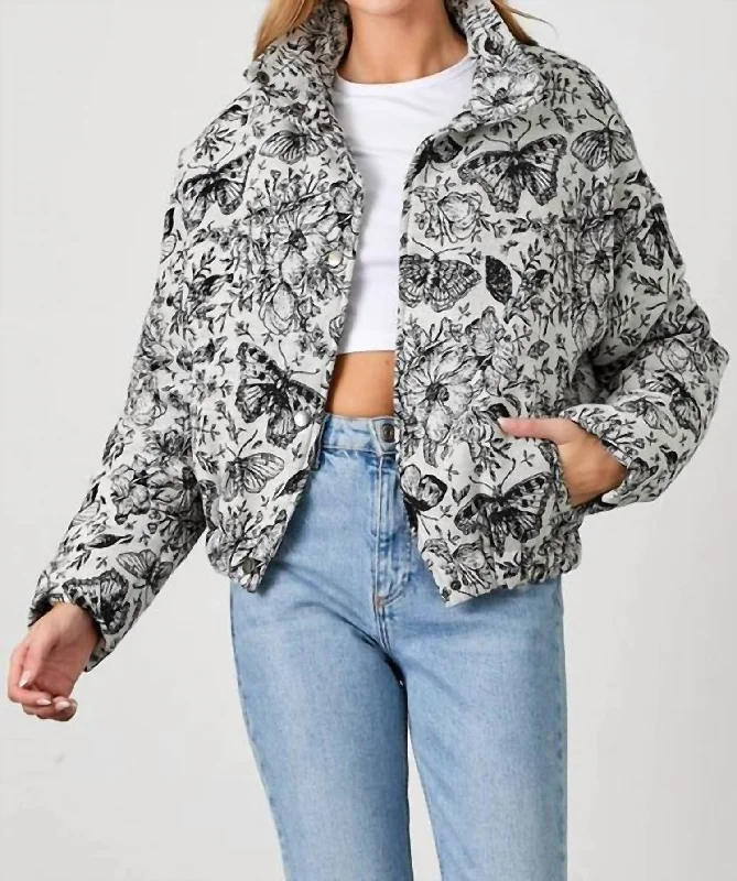 Women's Everyday Clothes Fantasia Floral Jacquard Puff Jacket In Grey