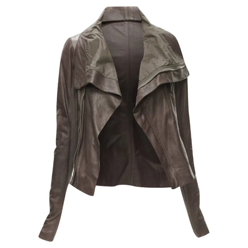 Women's Outerwear Clothing Rick Owens dt lambskin leather draped collar fitted biker jacket