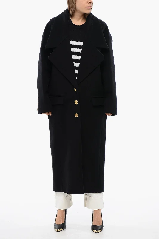 Women's Loungewear Clothes Balmain Virgin Wool Coat With Maxi Lapel