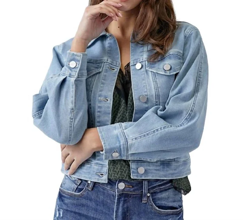 Sustainable Women's Clothes Balloon Sleeve Denim Jacket In Light Wash