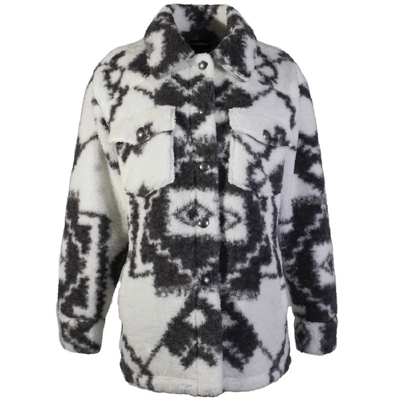 Women's Clothing For Work Women's Sherpa Jacket In White/black Aztec