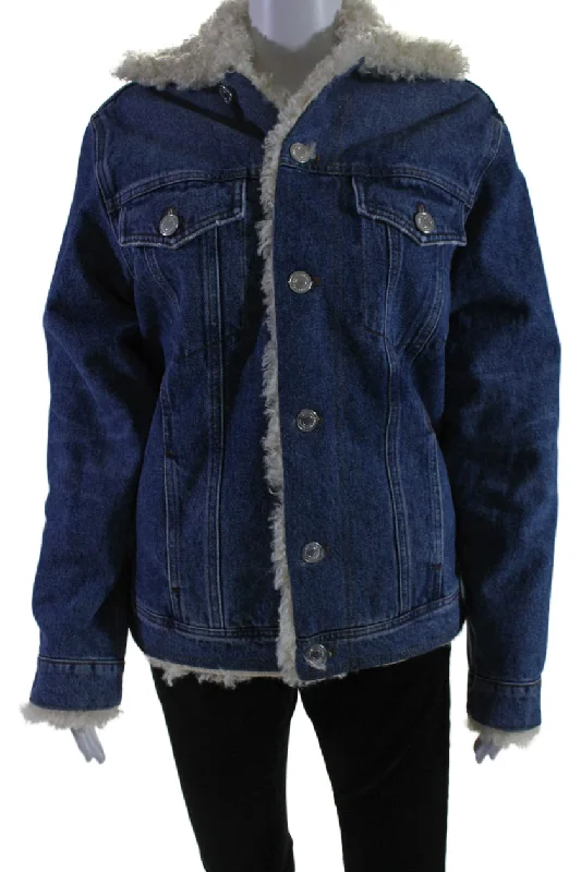 Seasonal Clearance Sale – Big Savings On Trendy Looks AMI Alexandre Mattiussi Womens Faux Fur Lined Jean Jacket Blue Denim