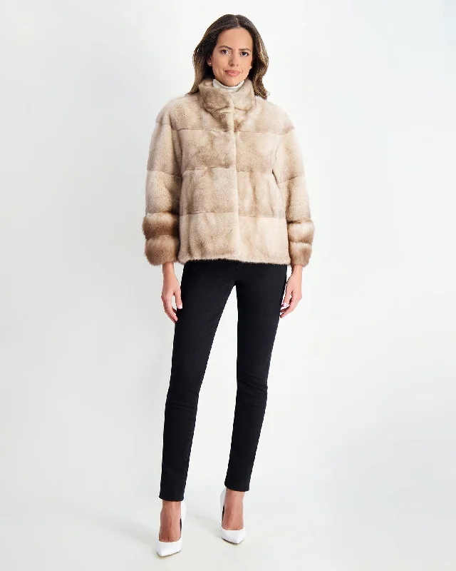 Women's High-End Clothing Mink Jacket with Stone Marten Trim