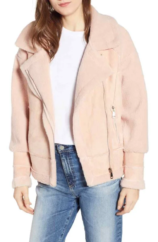 Women's Chic Apparel Anne Shearling Biker Jacket In Pink