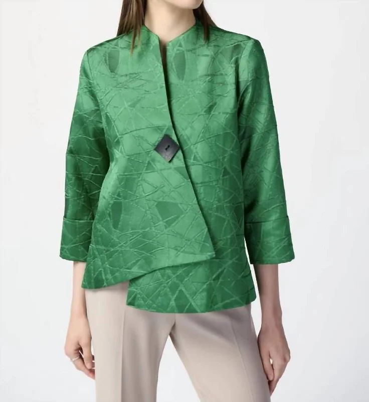 Timeless Women's Garments Geometric Buttoned Jacket Style In Island Green