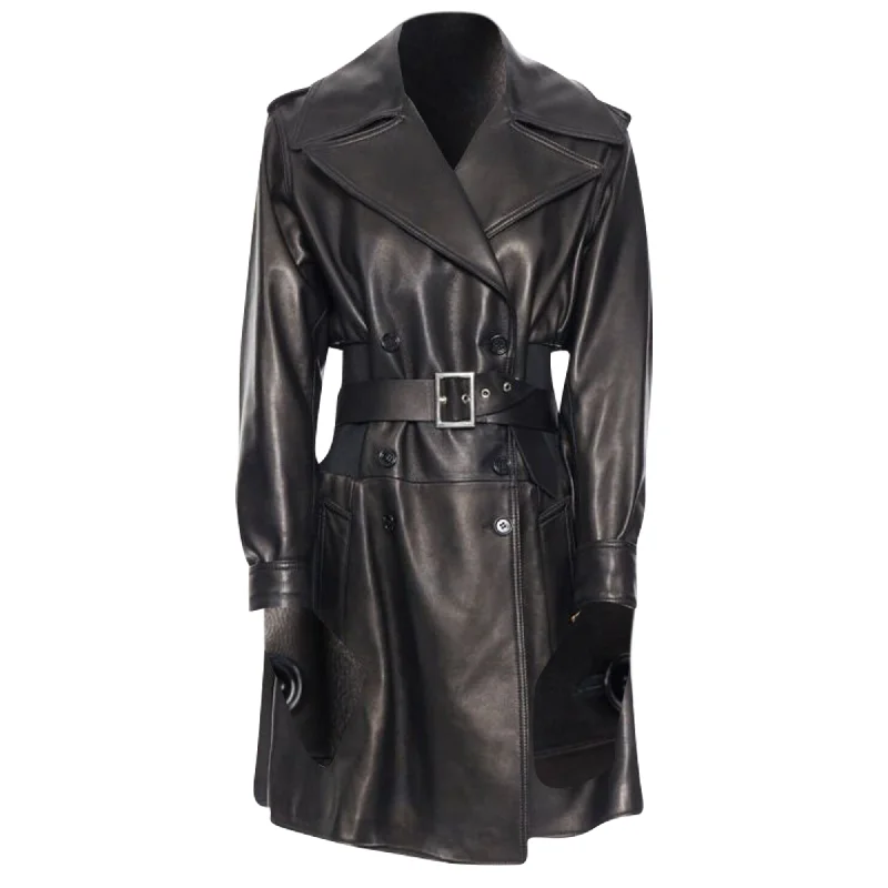 Women's Elegant Garments Dolce & Gabbana nappa leather double breasted silver buckle belt coat