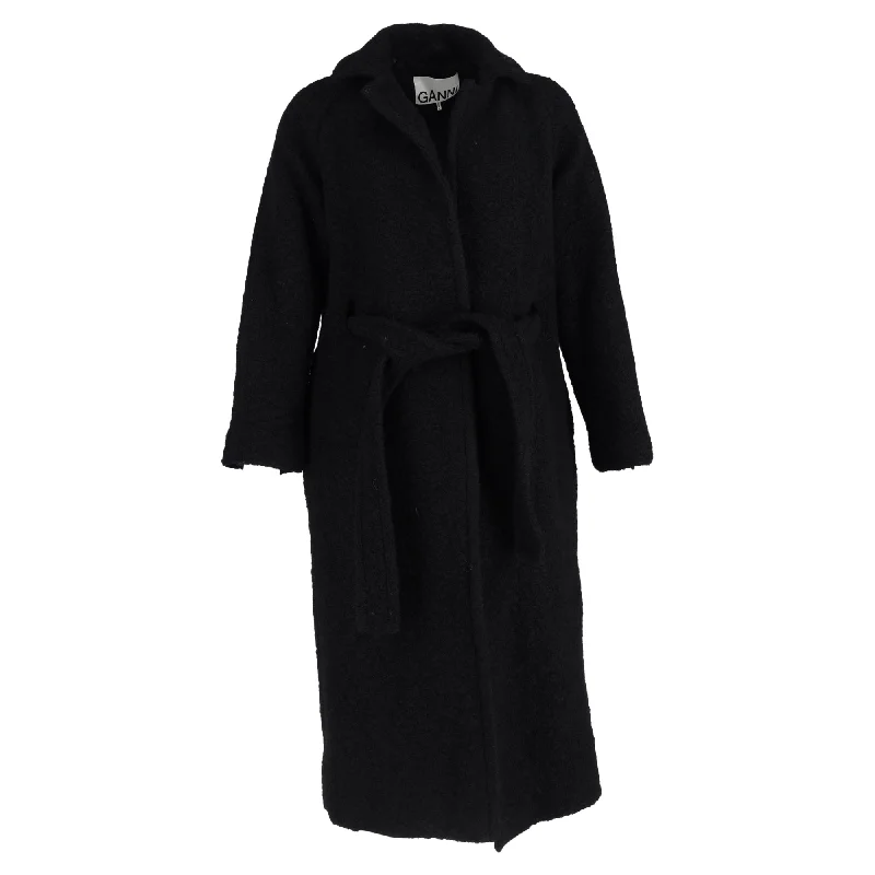 Women's Trendy Activewear Apparel Ganni Long Boucle Coat in Black Wool