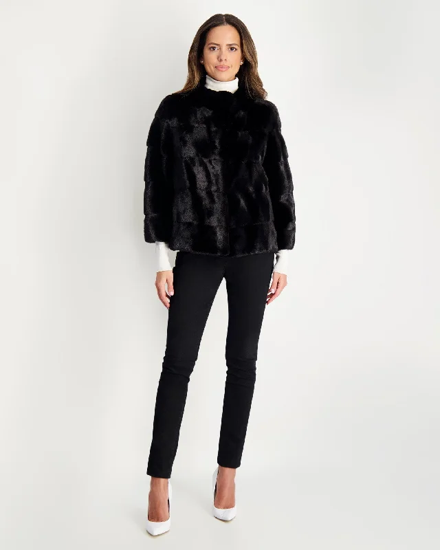 Women's Outfit Horizontal Mink Jacket, Stand Collar