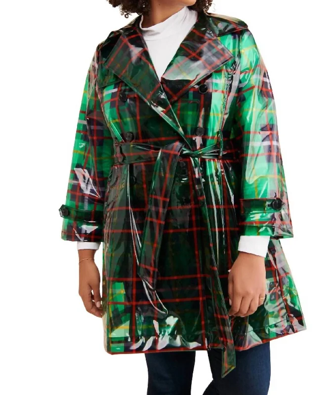 Women's Tops And Clothing London Fog Plaid Raincoat In Green