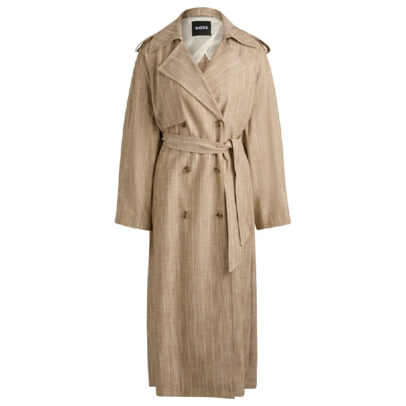 Women's Trendy Apparel Double-breasted trench coat in pinstripe material