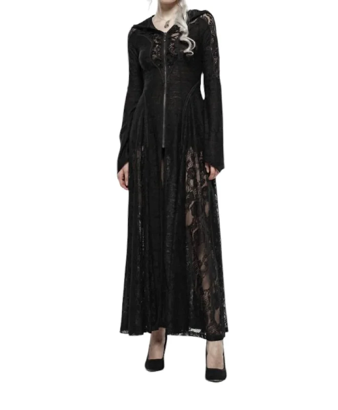 Women's Travel Garments Darkmoon Cage Yarn Long Coat In Black