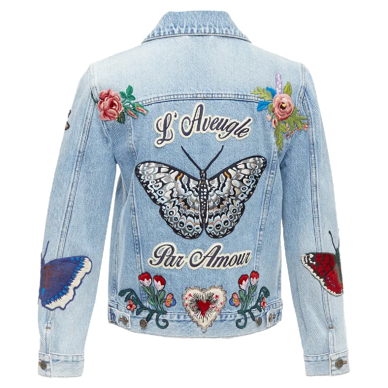 Women's Comfortable Garments Gucci l'aveugle par amour embroidered denim patch denim jacket