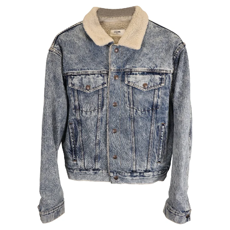 Shop Trendy And Timeless Outfits At Special Prices Celine Oversized Shearling-Lined Bleached Denim Jacket in Light Blue Cotton