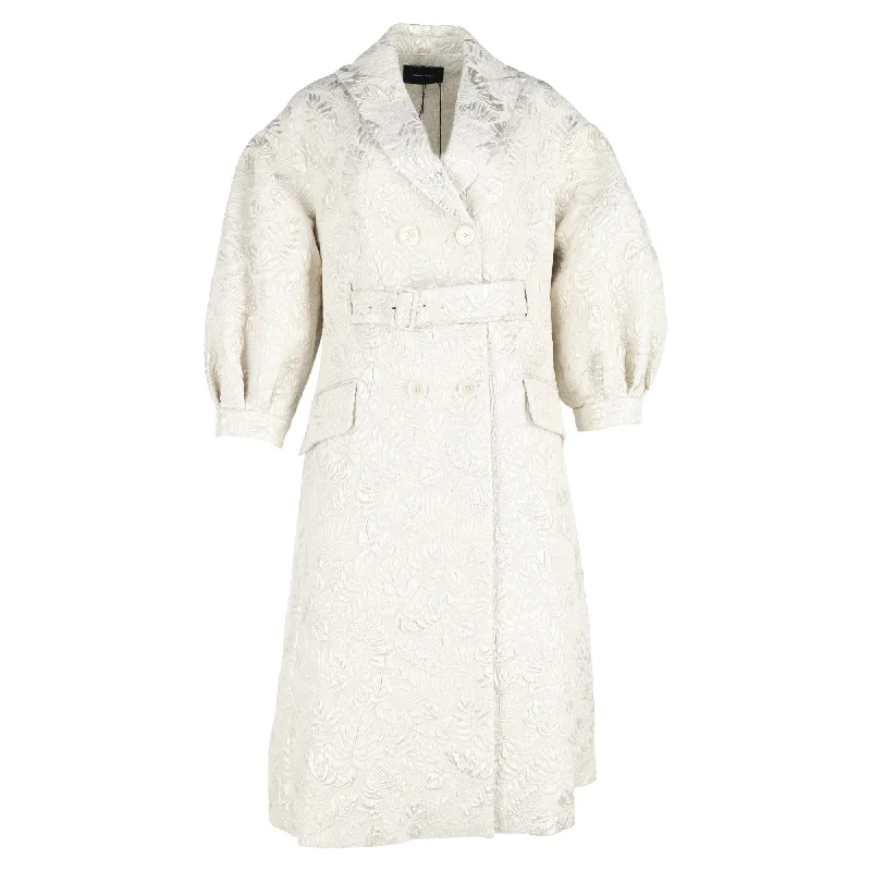 Women's Wedding Apparel Simone Rocha Jacquard Double-Breasted Puffed Sleeve Trench Coat in White Polyester