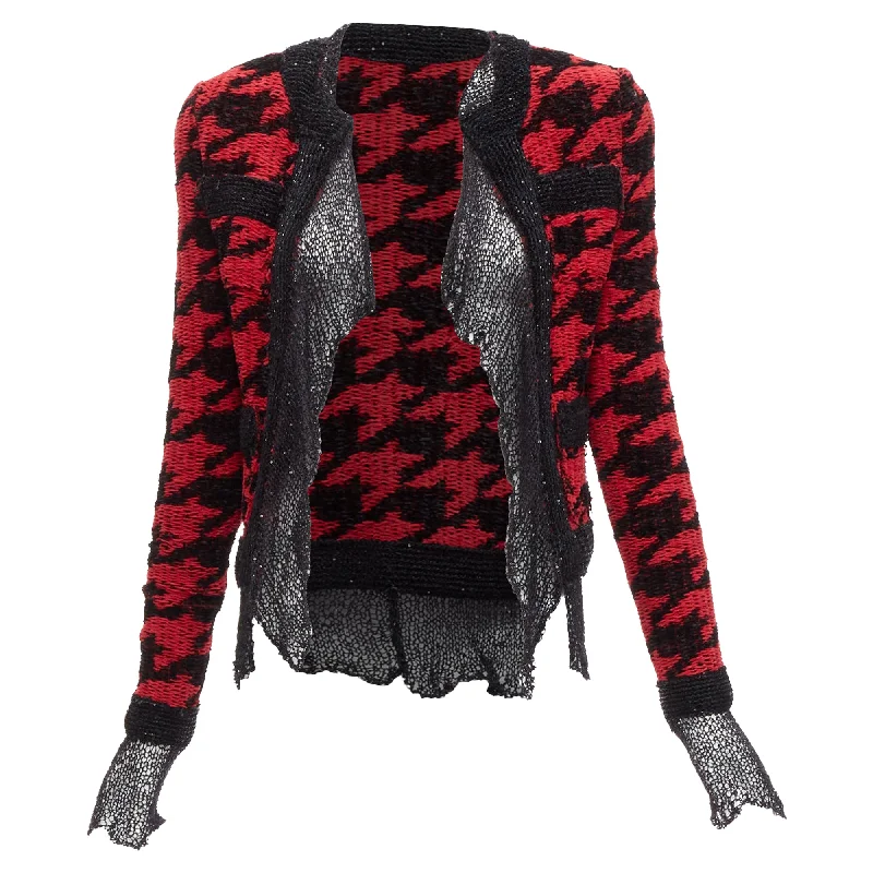 Tailored Clothing For Women Balmain houndstooth destroyed pointelle knit mesh jacket