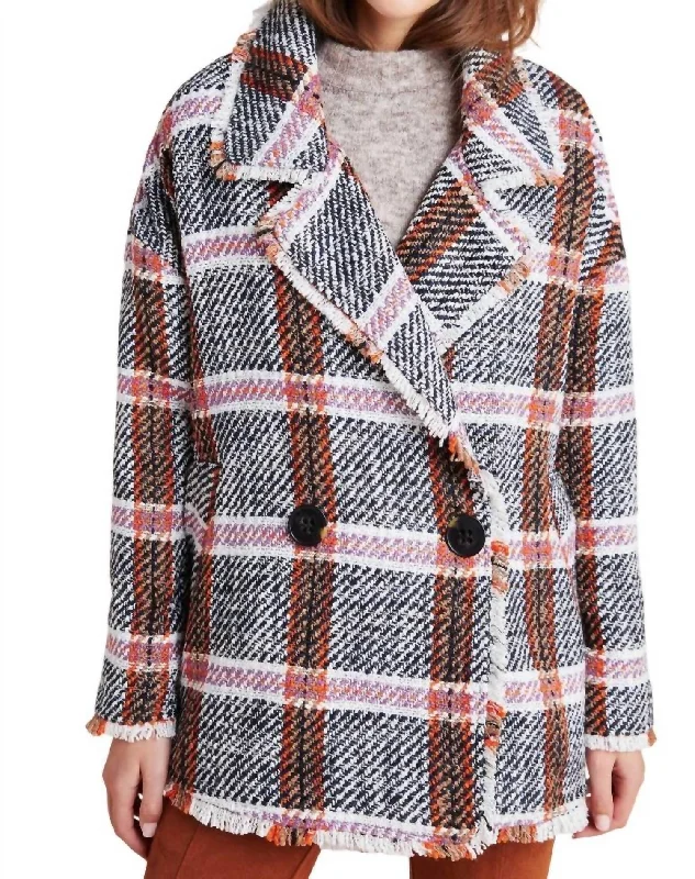 Women's Active Clothing Carrie Double Breasted Plaid Tweed Coat In Multi