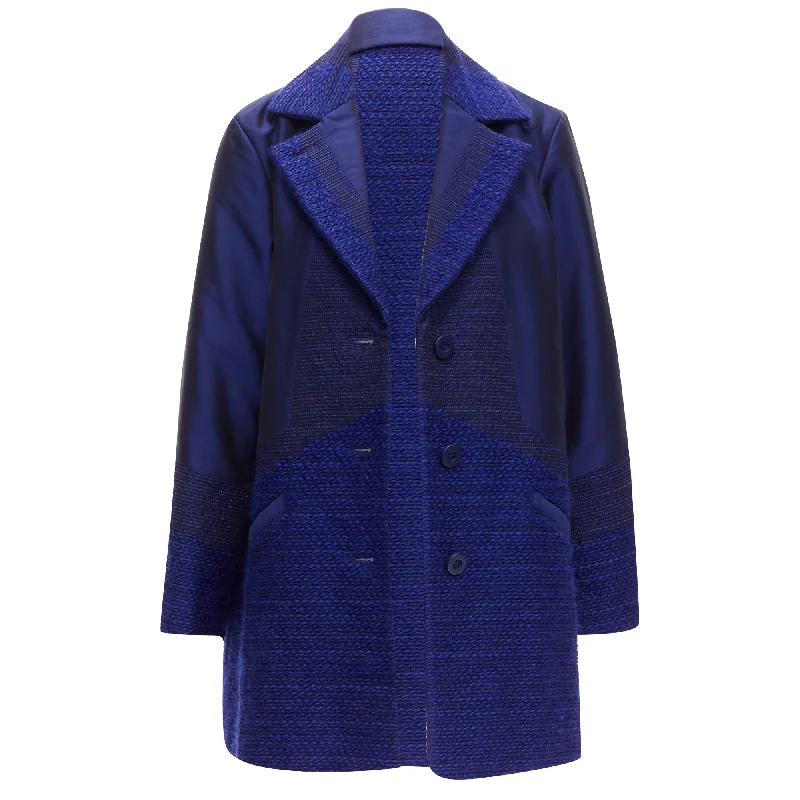 Affordable Luxury Women's Garments Issey Miyake cobalt taffeta tweed multi-texture jacket coat