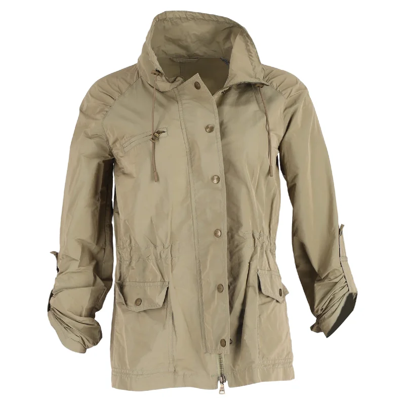 Women's Outdoor Activity Garments Etro Zipped and Buttoned Parka Jacket in Olive Nylon