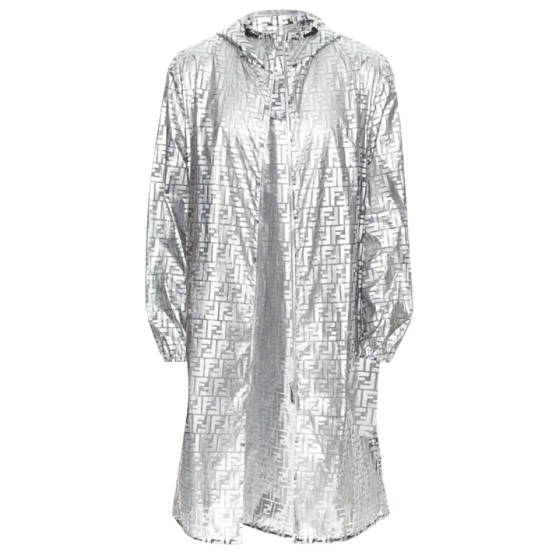 Women's Occasion Wear Clothes Fendi  Prints On metallic silver FF Zucca monogram anorak coat