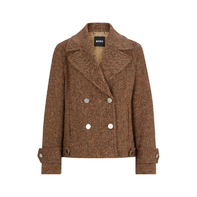 Sustainable Women's Clothes Regular-fit double-breasted coat in herringbone tweed