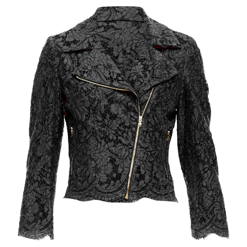 Women's Luxury Garments Msgm Cotton Blend Lace Side Zip Cropped Biker Jacket