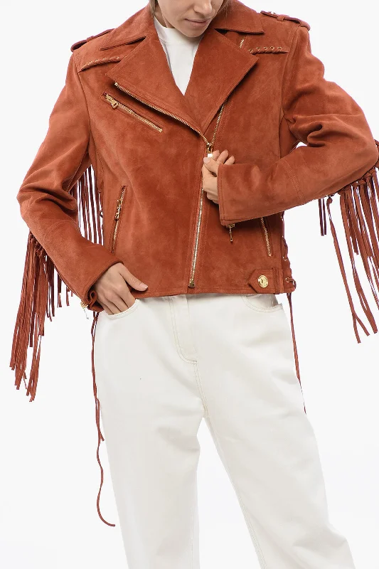 Women's Holiday Clothing Balmain Fringed Suede Biker Jacket