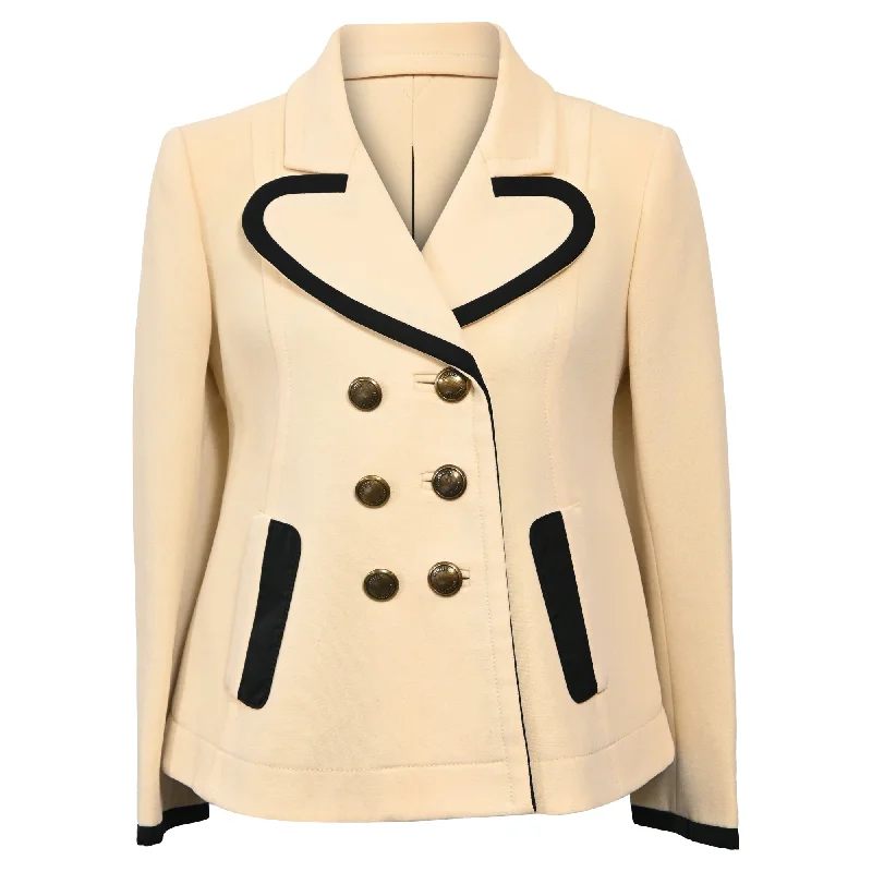 Women's Outfit For The Office Louis Vuitton Double Breasted Jacket with Black Piping in Cream Wool