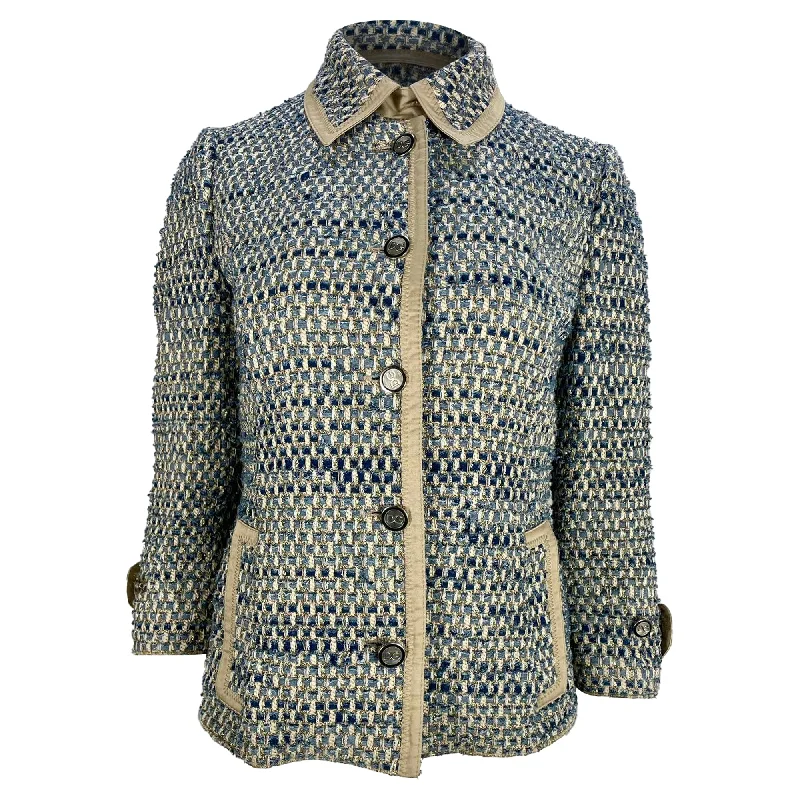 Women's Clothes For The Office Dolce & Gabbana Button-Down Jacket in Blue Cotton Tweed