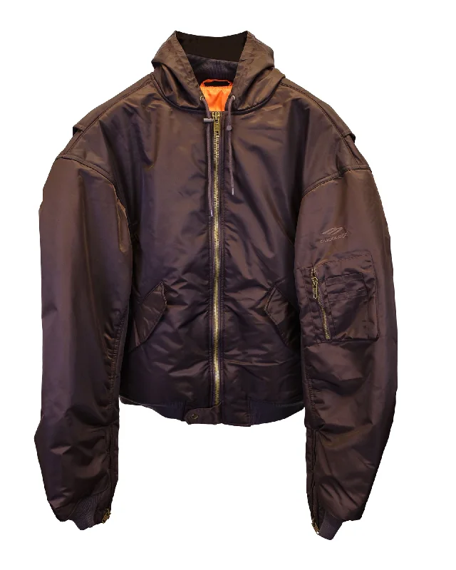 Women's Work Outfit For The Office Balenciaga Hooded Bomber Jacket in Brown Polyester