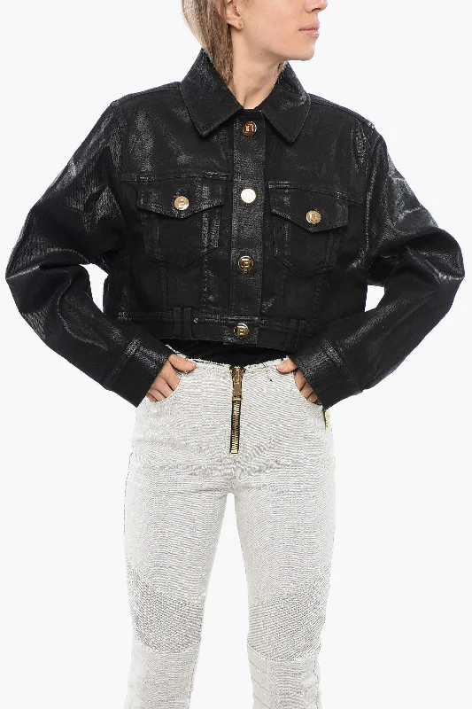 Women's Stylish Professional Garments Balmain Coated Cropped Denim Jacket