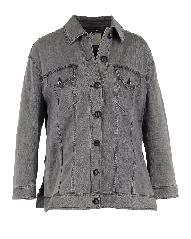 Fashionable Women's Casual Apparel Fendi Embellished Trucker Jacket in Grey Cotton Denim