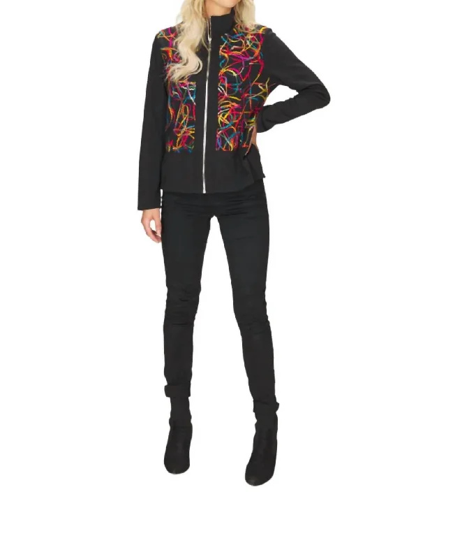 Women's Evening Garments Olenna Yarn Accent Bomber Jacket In Black