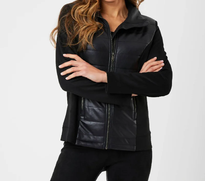 Women's Stylish Professional Garments Vegan Leather/suede Quilted Jacket In Black