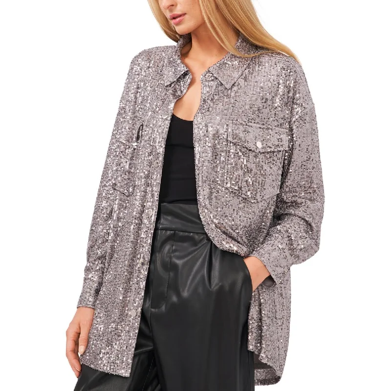 Women's High-Fashion Apparel Womens Sequined Midi Shirt Jacket