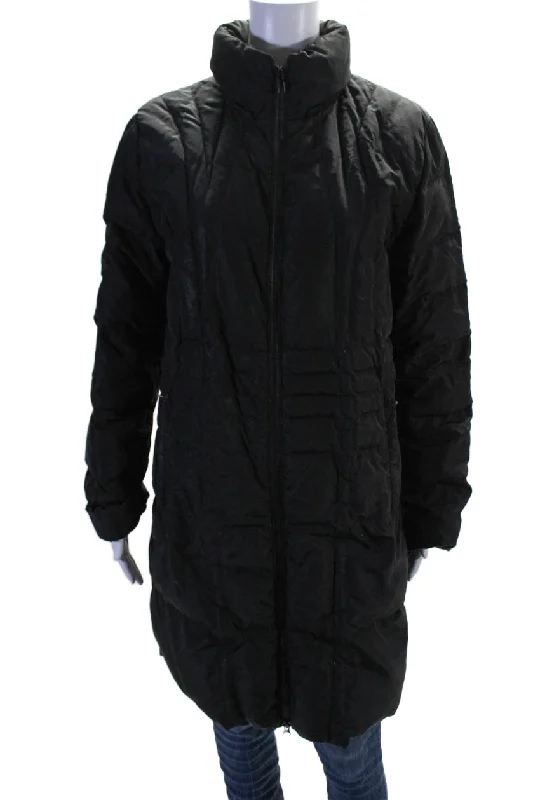 Women's Casual Wear Clothing Moncler Womens Quilted Texture Long Zip Collared Hood Puffer Jacket Black