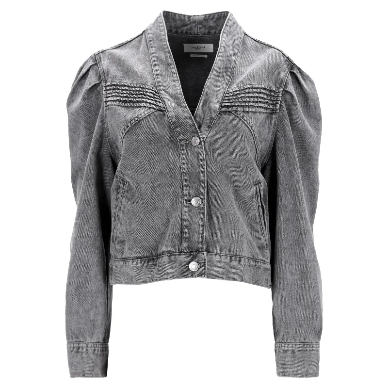 Women's Transitional Outfit Isabel Marant Etoile Hacene Acid Wash Jacket In Grey Cotton Denim