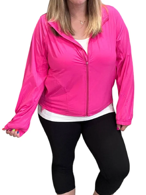 Women's Everyday Apparel Stretch Long Sleeve Hoodie Jacket In Sonic Pink