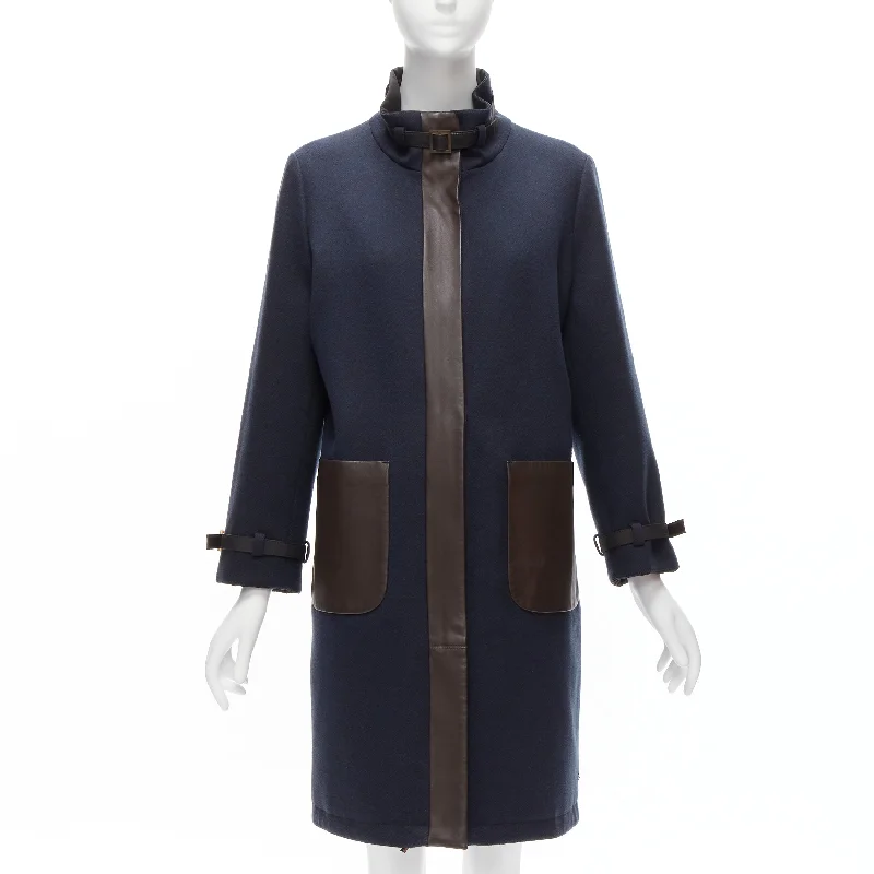 Stylish Women's Clothing Loro Piana Storm System Reversible cashmere wool leather trimmed coat