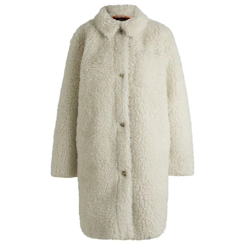 Women's Fashion-Forward Apparel Faux-fur coat with chest pocket