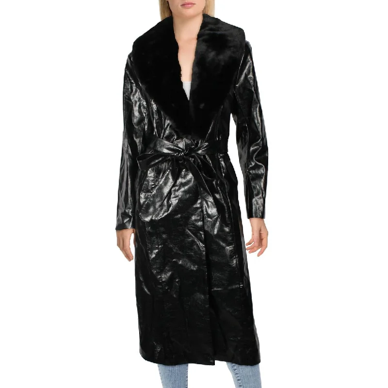 Women's Luxury Garments Womens Faux Leather Long Trench Coat