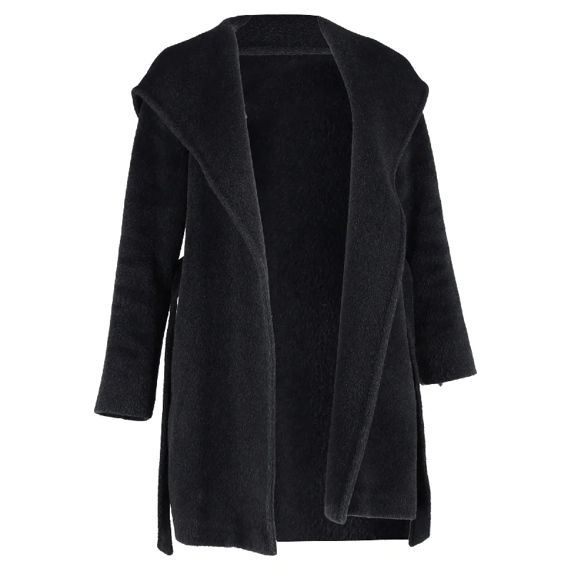 Women's Casual Wear Outfit Max Mara Hooded Coat with Belt in Black Wool