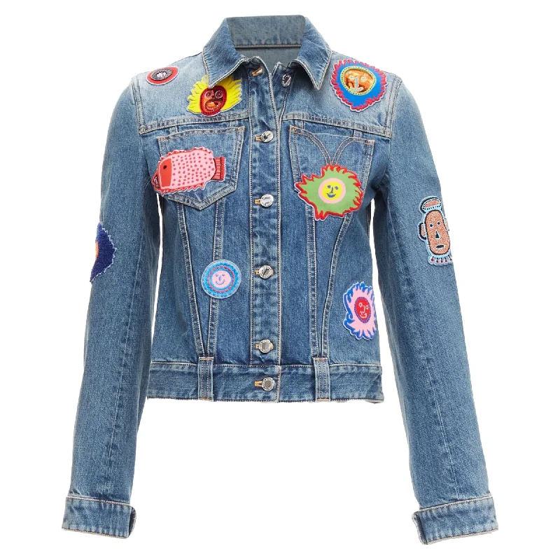 Women's Activewear Apparel Louis Vuitton yayoi kama faces leather patch denim jacket